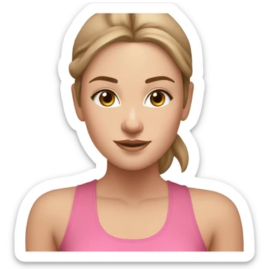 White girl light brown hair doing yoga with pink alo yoga outfit sticker