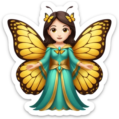 nature spirit woman dressed as butterfly herald, wing sleeves spread sticker