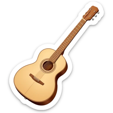 “Flat vector icon of a Cuban tres guitar in three-quarter view, warm brown wood, thick dark outline, minimal details, centered on a soft warm cream or beige rounded-square (or circle) background; outside that shape everything is transparent. High resolution PNG.” sticker