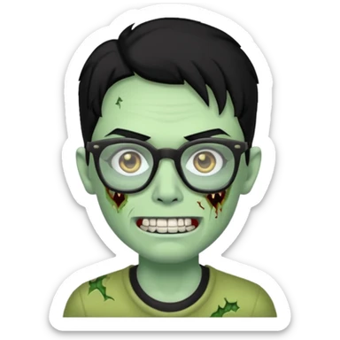 A zombie with glasses black hair and diamond teeth sticker