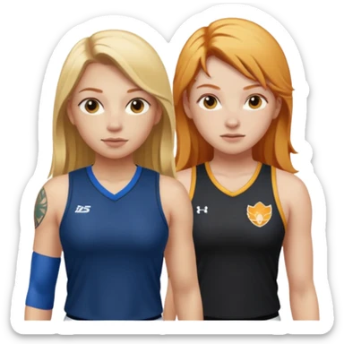 girl with long blonde hair and tattoos next to an athletic ginger girl lwsbians sticker