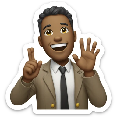 Smiling with all teeth with hand at attention  sticker