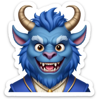 The Beast from Beauty and the Beast, furry blue monster with horns and fangs wearing elegant royal clothes sticker