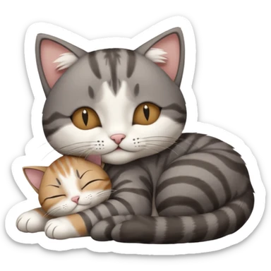 dark grey and white small cat with his eyes closed lying down leaning on its elbow with its paw curled under its head holding it up sticker