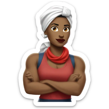 white Rosie the Riveter with red scarf shows biceps sticker
