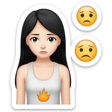 a pretty bratz fair girl with long straight black hair  with a white tank top slightly sad sticker
