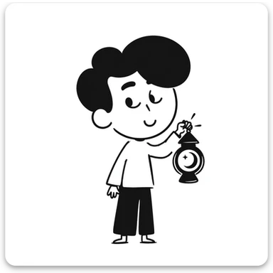 little boy holding a lantern with a moon design sticker