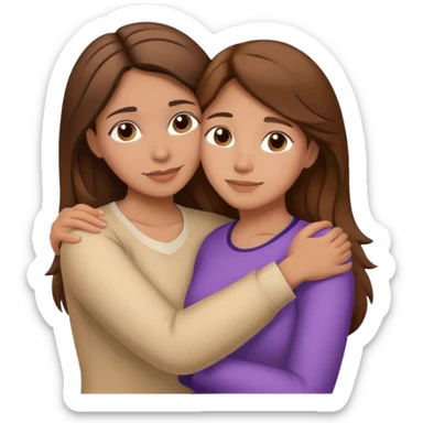 Hispanic mother and teen daughter brown hair hugging sticker