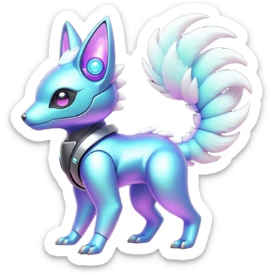 Mechanical Nebulae Pastel Hot Exotic Lush Warm Cute Adorable Colorful Shiny Iridescent Futuristic Modern Cybernetic Protogen-Vernid-Fakémon-Pokémon-creature-fusion (full body) sticker