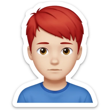 teenage boy with blue short hair, red hair ends. he is wearing a white t-shirt. sticker