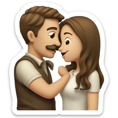 Guy with mustache kissing girl in brown hair sticker