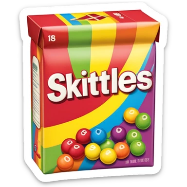 A retro 90s American Skittles package with tape on it, nostalgic design, classic rainbow styling from the 1990s sticker