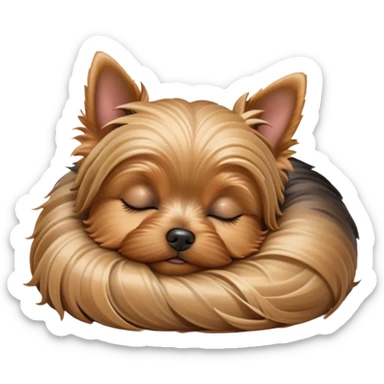 Meme-Worthy Cute Sleeping Yorkshire Terrier Portrait Emoji, Head resting gently with a peaceful, contented expression and softly closed, dreamy eyes, featuring a well-groomed, silky fur in rich hues, simplified yet irresistibly endearing, highly detailed, glowing with a gentle, drowsy radiance, high shine, exuding relaxed, heart-melting charm, styled with a soft glowing outline, capturing the essence of a sleeping Yorkshire Terrier that looks as if it could drift off into a sweet, meme-worthy slumber! sticker