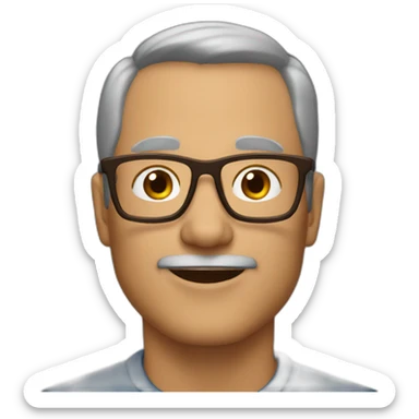 A 50 year old man with short hair brown, no beard and rectangle brown glasses sticker