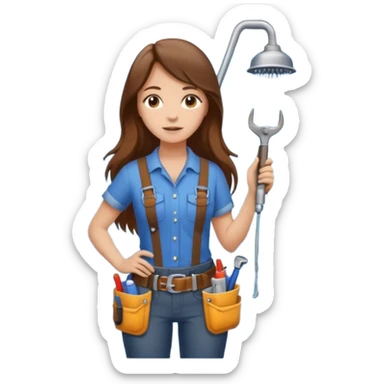 beautiful girl with long brown hair constructing new shower in bedroom sticker