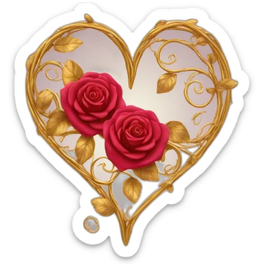 heart shape gold vine border with roses sticker