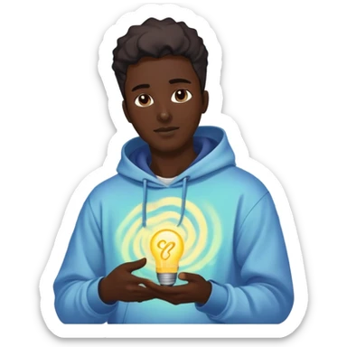 Male profile with casual streetwear clothing elements, radiating creative energy waves, ethereal style inspiration glow sticker