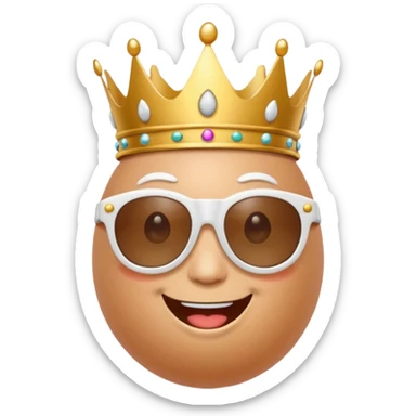 a funny, proud cartoon-style egg character wearing sunglasses and a small crown, solid orange background. sticker