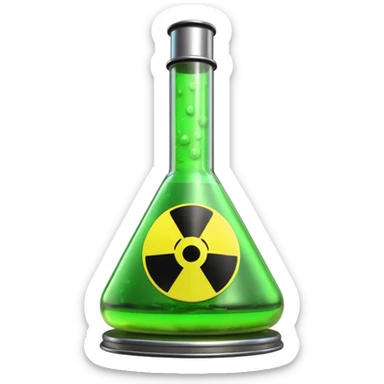 3D render of Reactor Rod, toxic waste aesthetic, neon green bubbling liquid, caution yellow metal, industrial warning texture. sticker