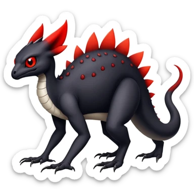 a white exotic edgy vernid-fionbr-Fakémon-creature, with black belly and red eyes, full body sticker