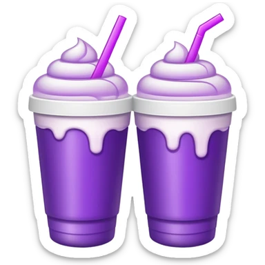 Two foam cups stacked on one another, filled with a purple drink sticker