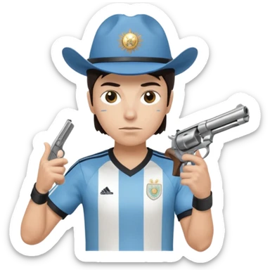 haz un turro con una biszera para atras y con un arma remera argentina pero arma de fuego que tenga un revolver solo que tenga una bicera para atras sticker