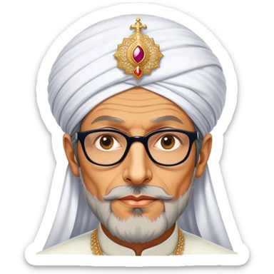 Jeff Goldblum no glasses as a regal portrait dressed as suleiman-the-magnificent,-depicted-as-a-regal-ottoman-sultan-adorned-with-a-large,-white,-round,-tall-turban-and-a-majestic-grey-beard,-his-commanding-gaze-bathed-in-warm,-historic-lighting-that-exudes-timel sticker