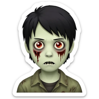 Boy, zombie, black hair, medium long, emo, shaggy, dark, spooky, creepy expression  sticker