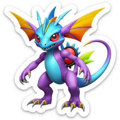 A 3D CGI model of a randomly-colored cool badass Fakémon-Pokémon-Digimon-Spectrobe-creature (full body) sticker