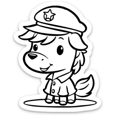 Cartoon pony with a dog's face and features, wearing military uniform and hat sticker