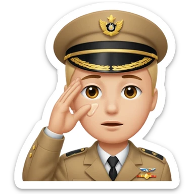 Saluting while a tear is falling down one eye  sticker