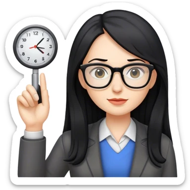 pale female teacher with long black hair, wearing glasses sticker