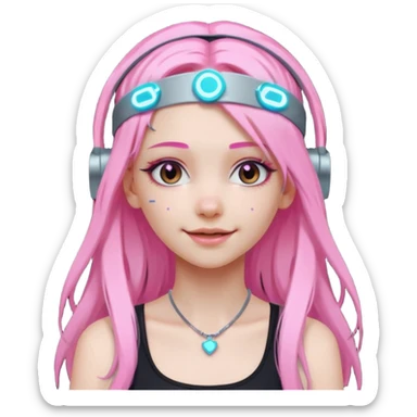 girl neon cyberpunk light pink happy long hair sticker