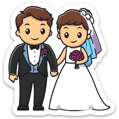 Person in fancy clothes sneaking into a wedding ceremony with a mischievous grin, uninvited guest sticker