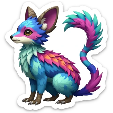 Rare realistic exotic edgy epic pretty beautiful handsome gorgeous aesthetic colorful vibrant Vernid-Trico-species-Fakemon-creature by LiLaiRa, random markings, tufted ears, full body sticker