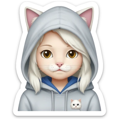 girl wear hoodie British whithe Longhair cat sticker