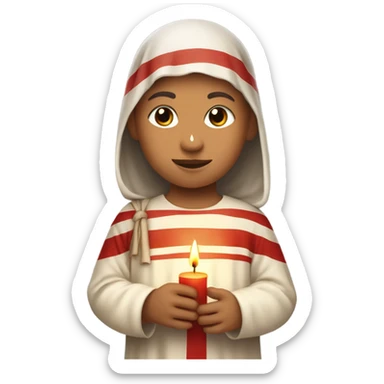 11th century child with tunic with horizontal white and red stripes and candle sticker