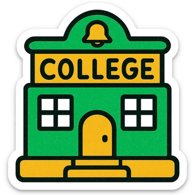 college building, minimalistic, green gold and white color scheme, clean lines sticker