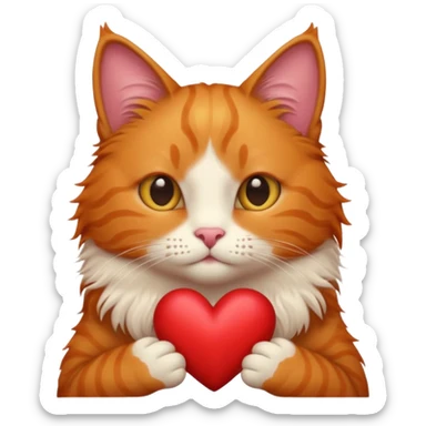 Un chat roux avec un cœur  sticker