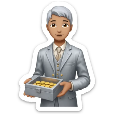 Living statue (silver paint),Street Performers,background street setup, with coins box sticker