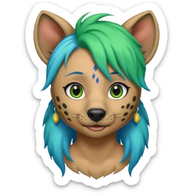 hyena with feminine  blue and green hair sticker