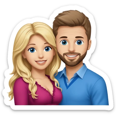 Shakira with blue eyes and her husband  Gerard pique with blue eyes  holding her in his arms. They both laugh at each other. Its beautiful and romantic. Also their outfits are very elegant  sticker