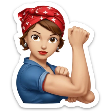 Light skin and brown hair with red bandana Rosie the Riveter shows biceps sticker