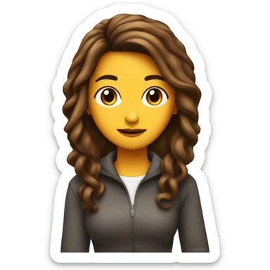 chica con cabello cafe, con fleco, cabello en capas y guera, que se vea de los hombros hacia la cabeza sticker