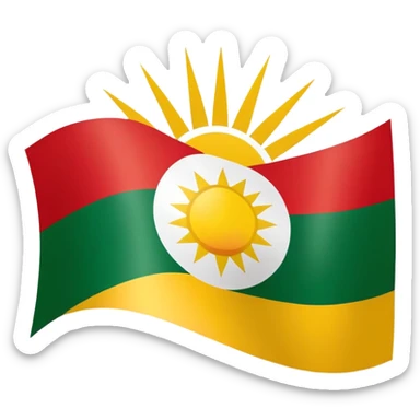 flag of Kurdistan with red, white and green horizontal stripes and a yellow sun symbol sticker