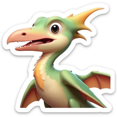 Cinematic Cute Yawning Pterodactyl Portrait Emoji, Head tilted slightly with a dramatic, wide-open yawn, showcasing a slender, gracefully curved body with softly drooping wings and sleepy, half-closed eyes, Simplified yet irresistibly cute features, highly detailed, glowing with a soft, cozy aerial glow, high shine, relaxed yet expressive, stylized with a dash of whimsical flight charm, soft glowing outline, capturing the essence of a drowsy yet affectionate Pterodactyl that appears ready to stretch and yawn its way out of the screen! sticker