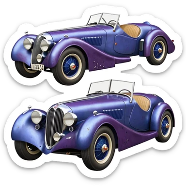 A very fast racing 1934 jaguar roadster body shell-on rustic old antique rat hot rodded blueberry and cherry pearl trailer  sticker