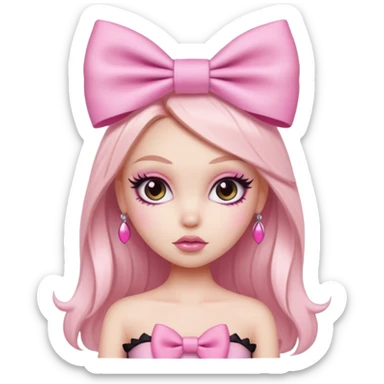 pretty bratz baddie, pale skin, pink aesthetic bow sticker