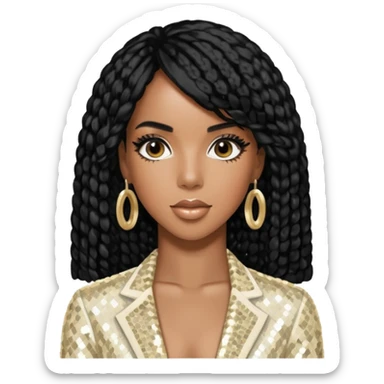 Kelly Rowland from Destiny's Child with black hair, ivory sequin outfit sticker