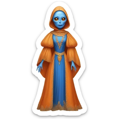 a orange alien woman full body in blue Romanov dress sticker